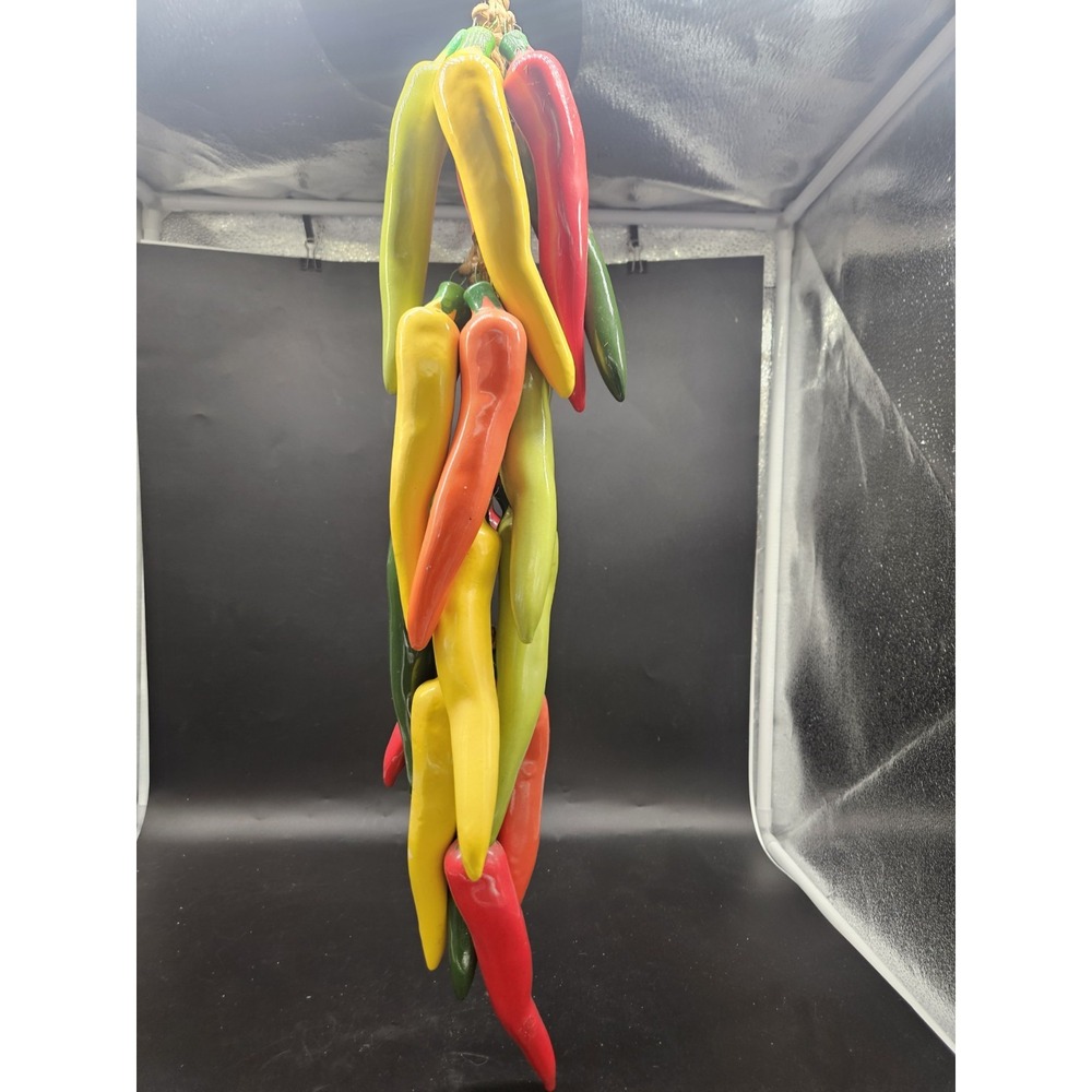 Vintage Ceramic Chili Pepper Ristra Hanging Wall Decor Multicolor Pottery 26"